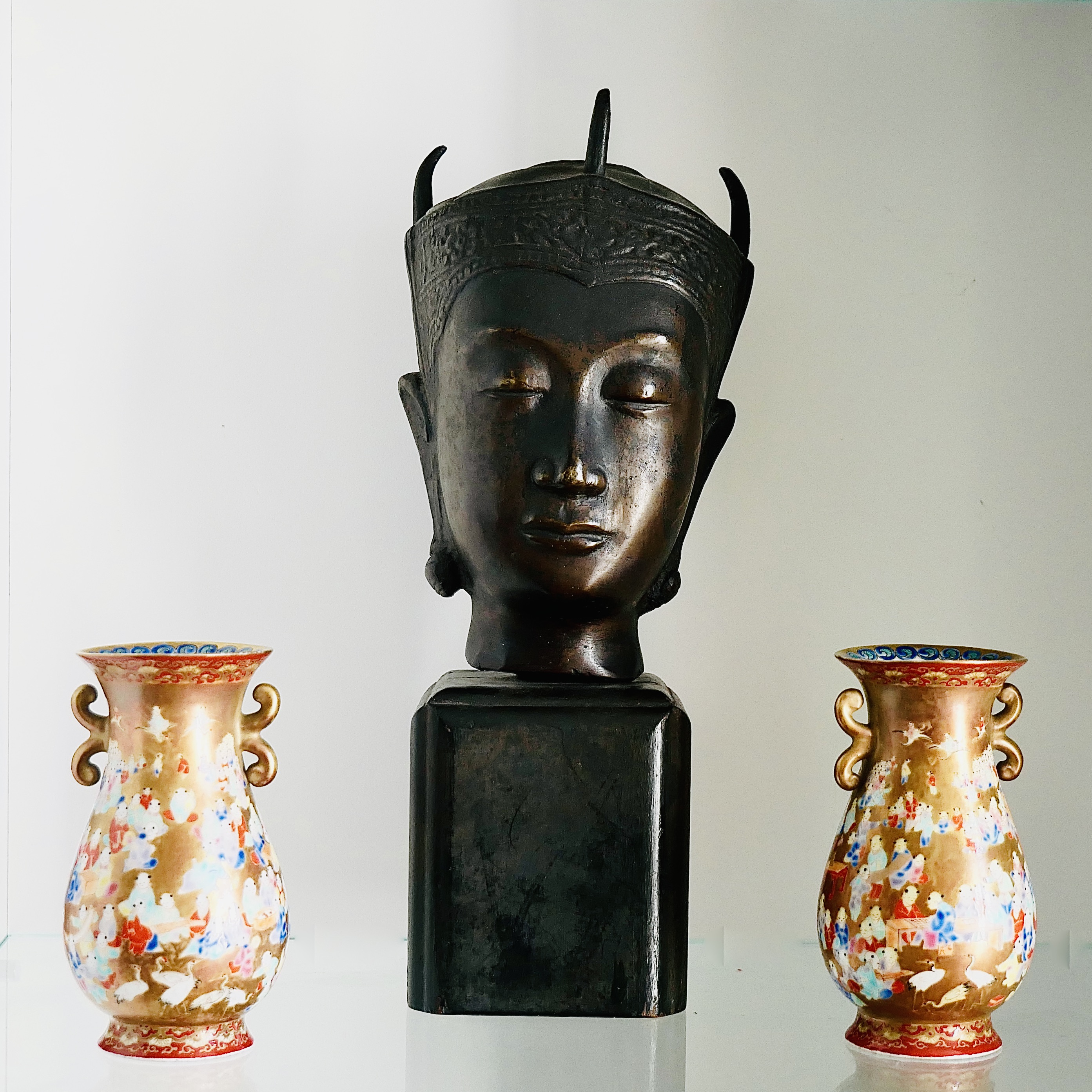 Paire de vases miniatures, porcelaine, Kutani, Hyakunin, Japon, Ere Meiji - 7