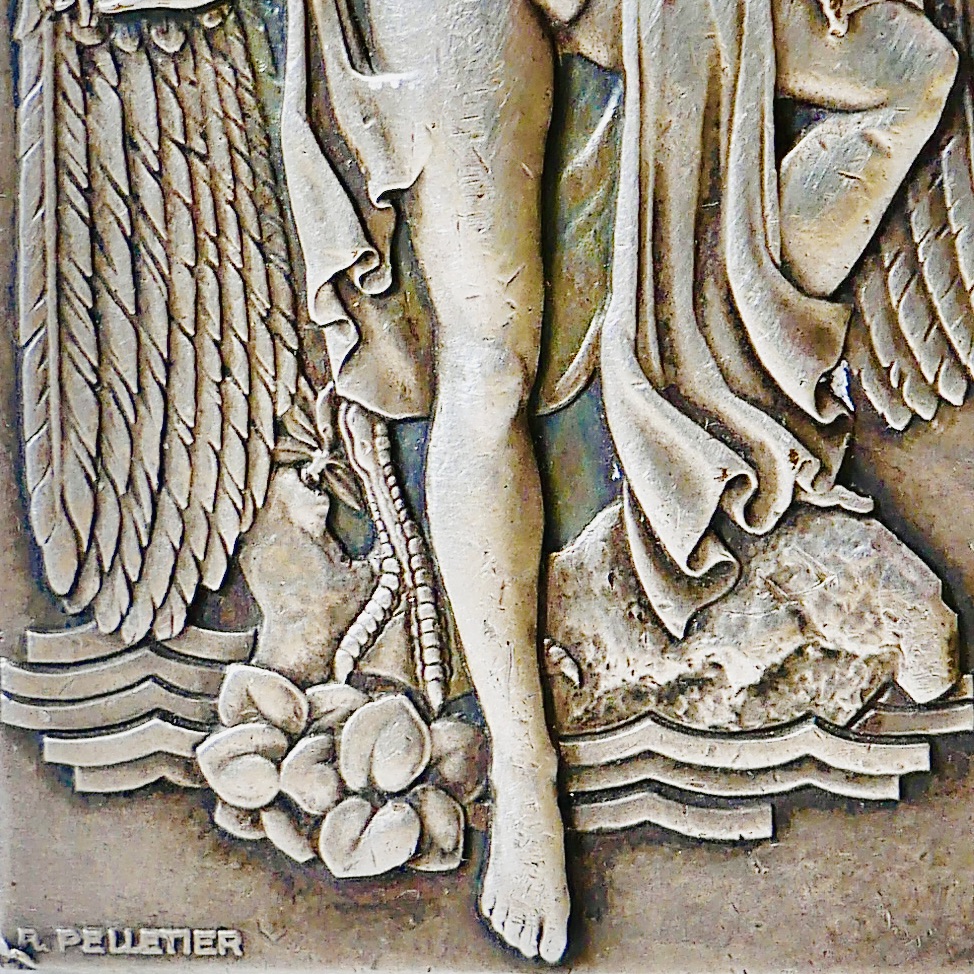 Broche Art Deco, Bronze Argenté, Femme et Cygne,, France - 3