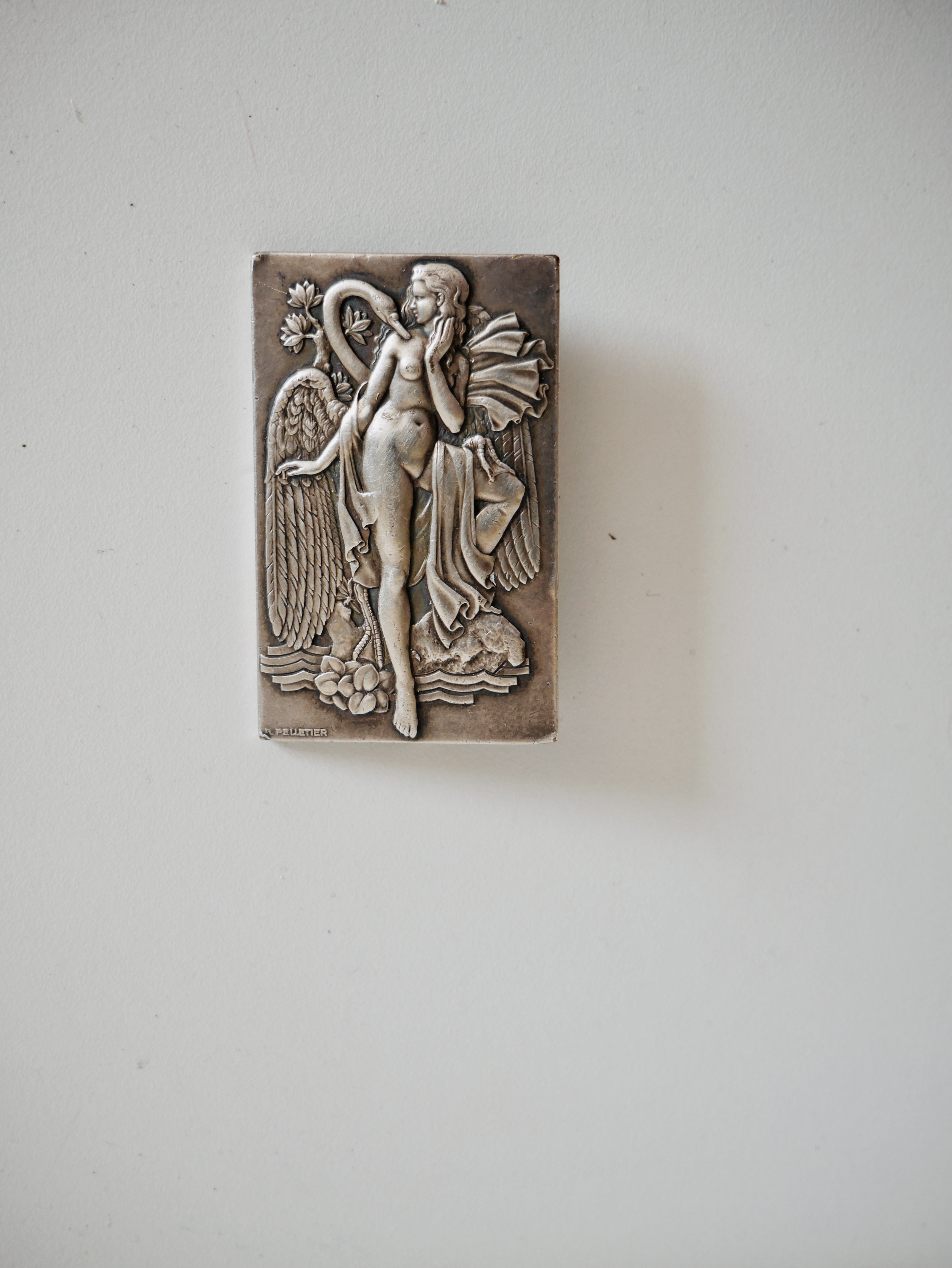 Broche Art Deco, Bronze Argenté, Femme et Cygne,, France - 4