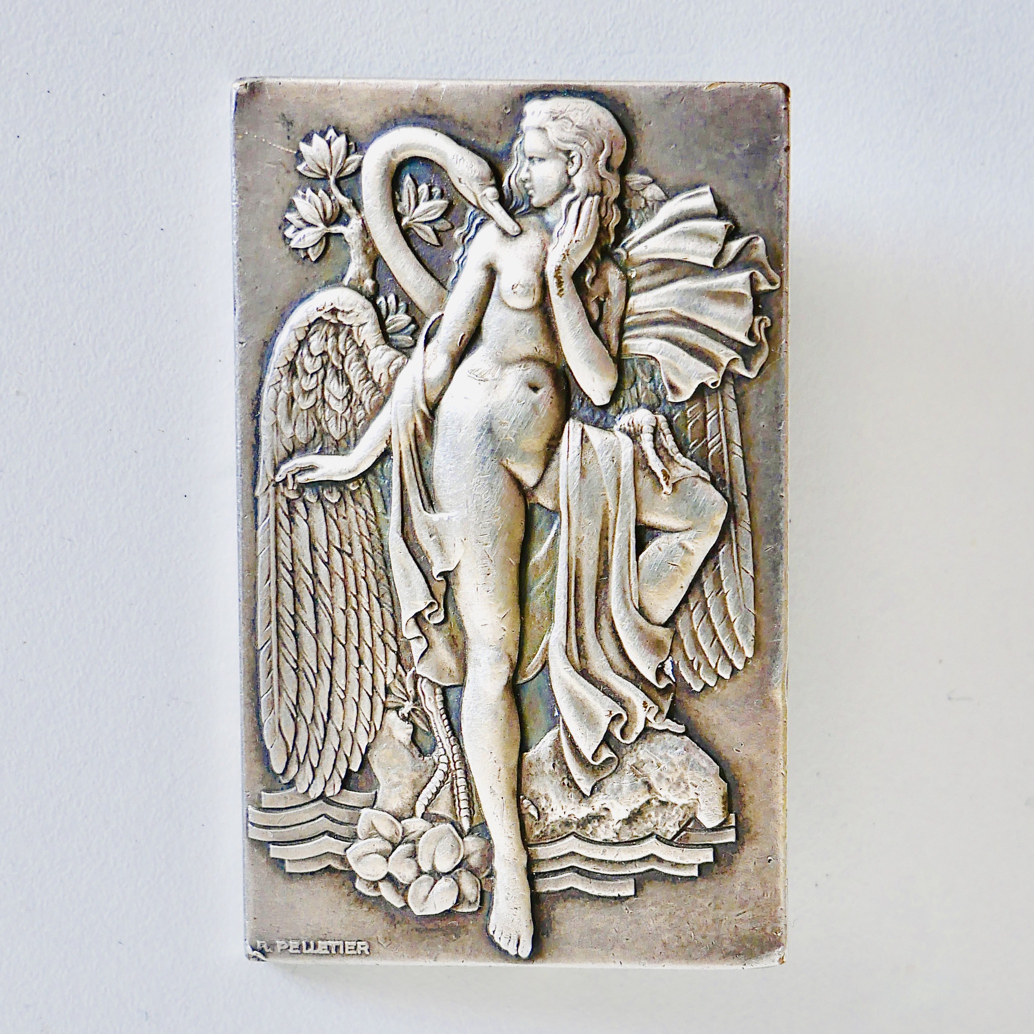Broche Art Deco, Bronze Argenté, Femme et Cygne,, France - 5