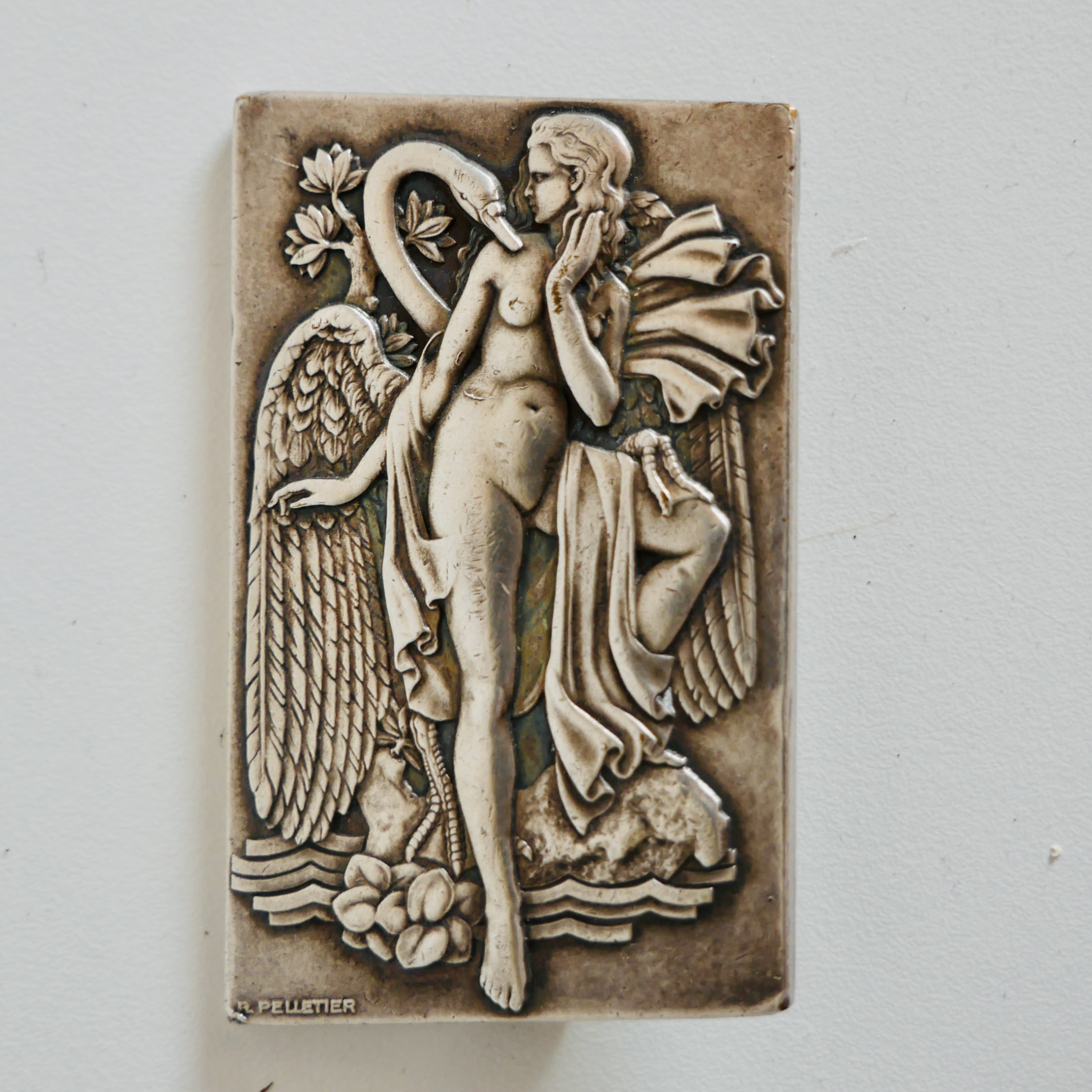 Broche Art Deco, Bronze Argenté, Femme et Cygne,, France - 6