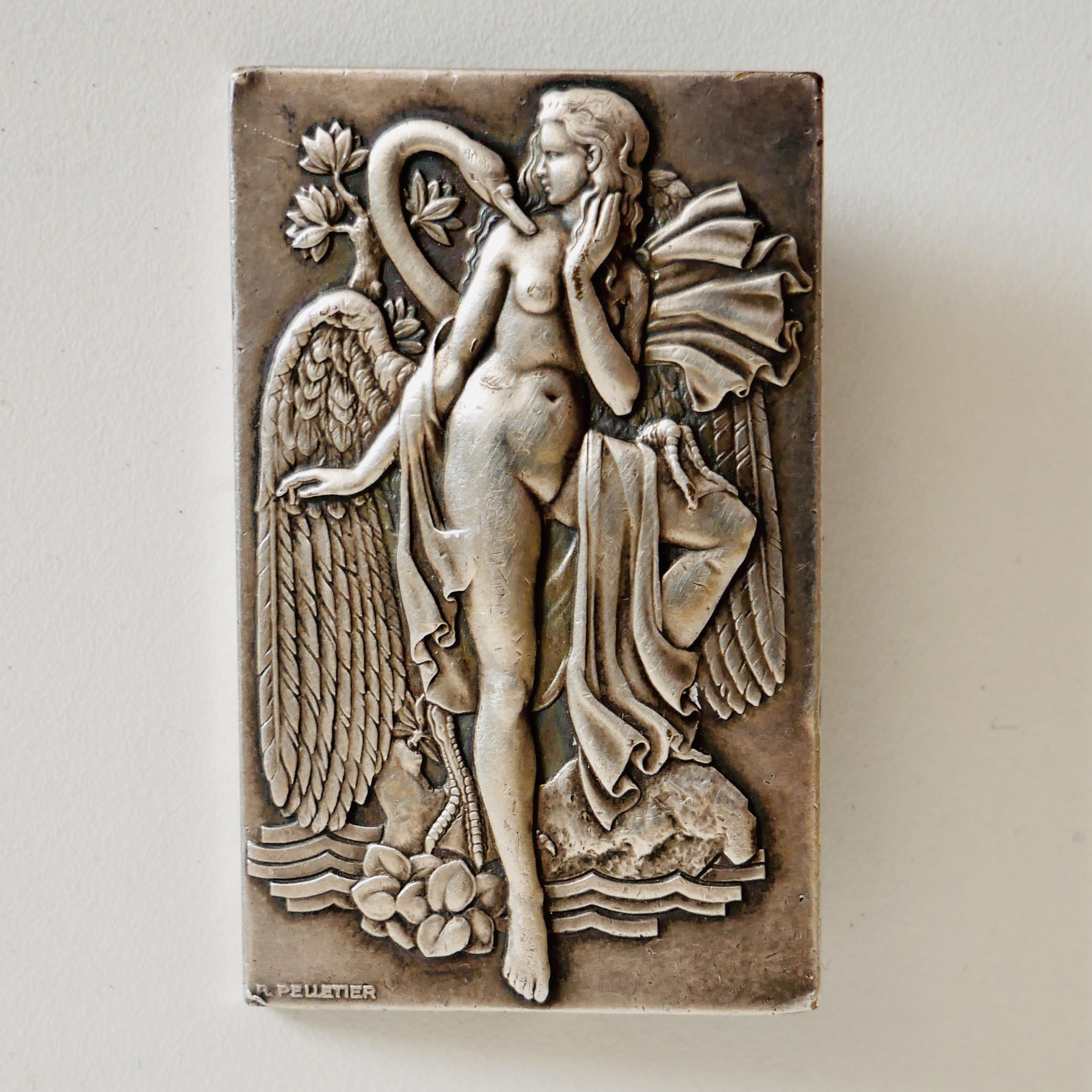 Broche Art Deco, Bronze Argenté, Femme et Cygne,, France - 7