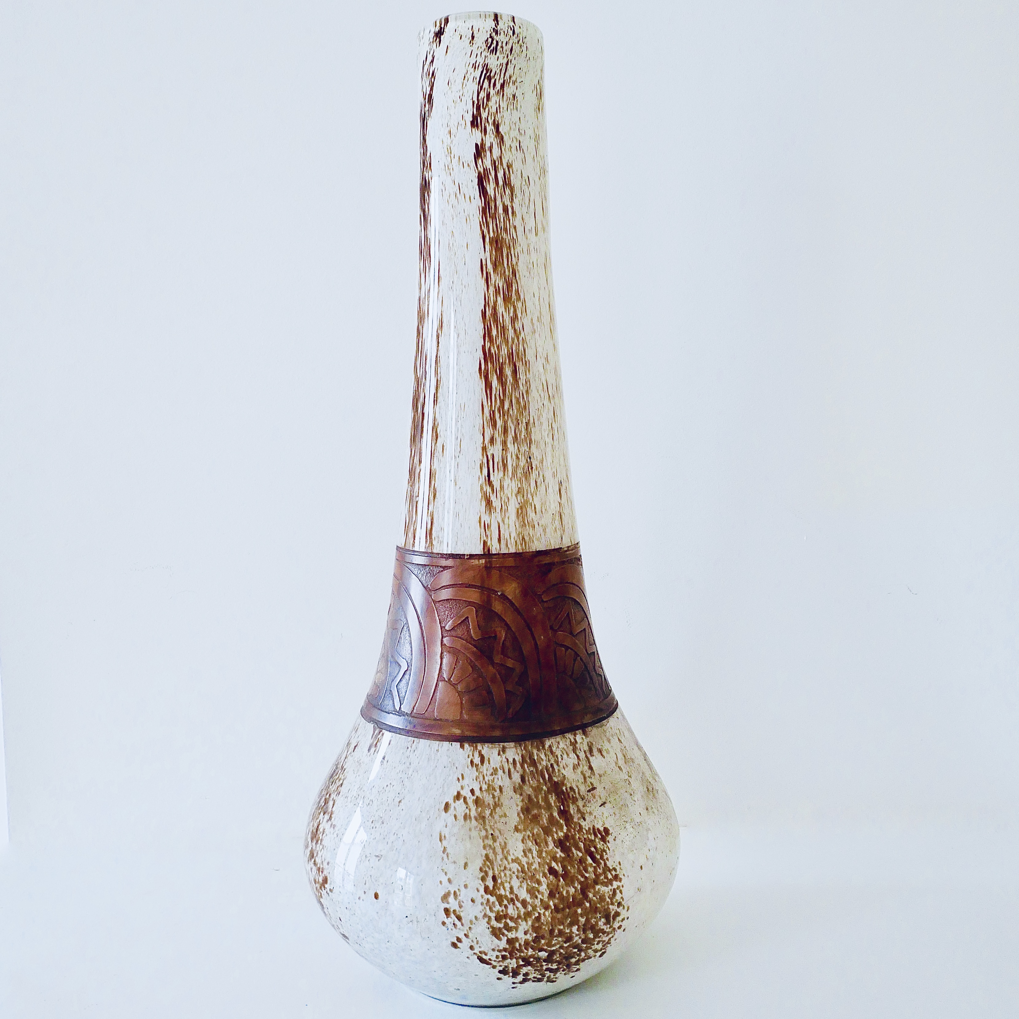 Large Art Deco Vase, White and Brown, Legras, France - 2