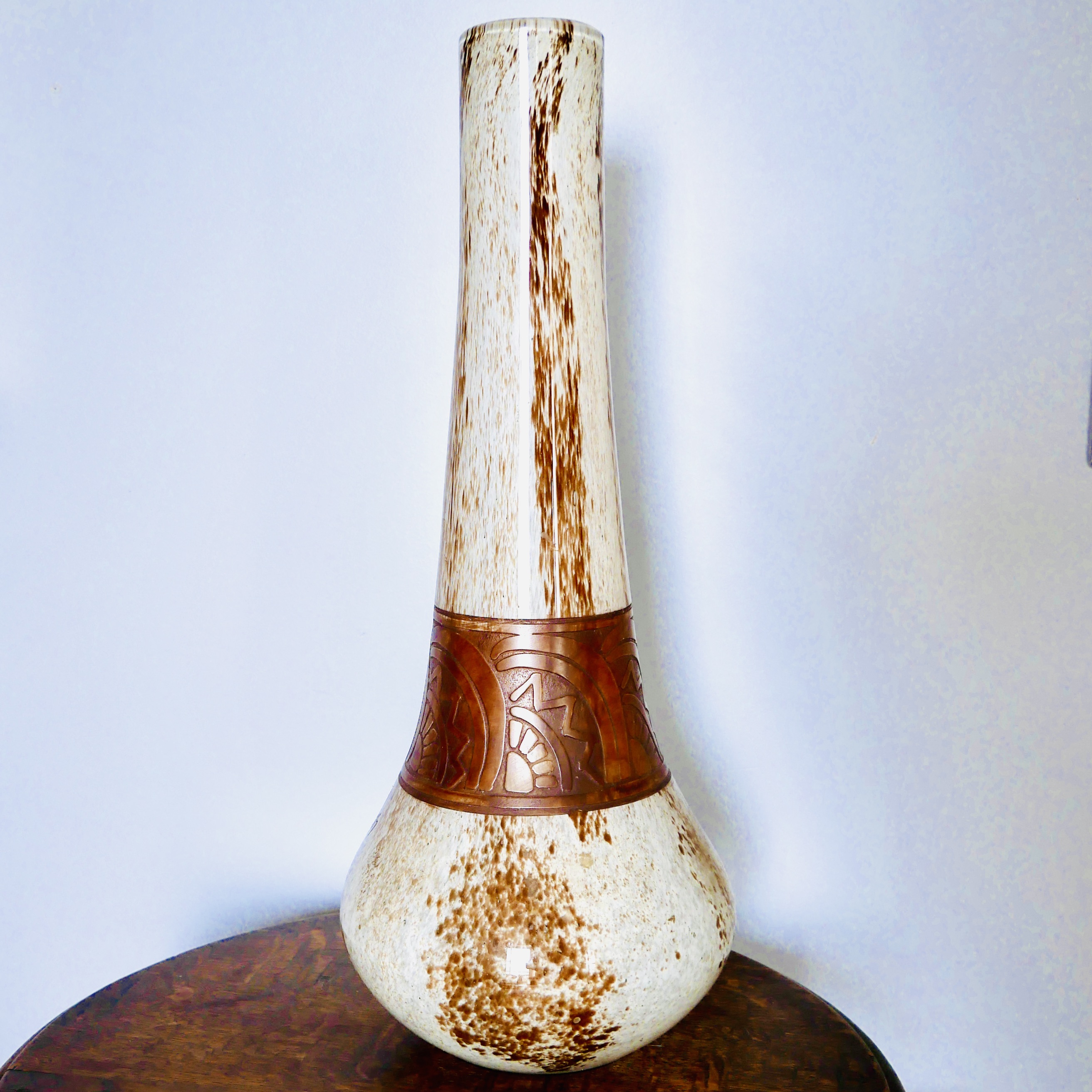Large Art Deco Vase, White and Brown, Legras, France - 3