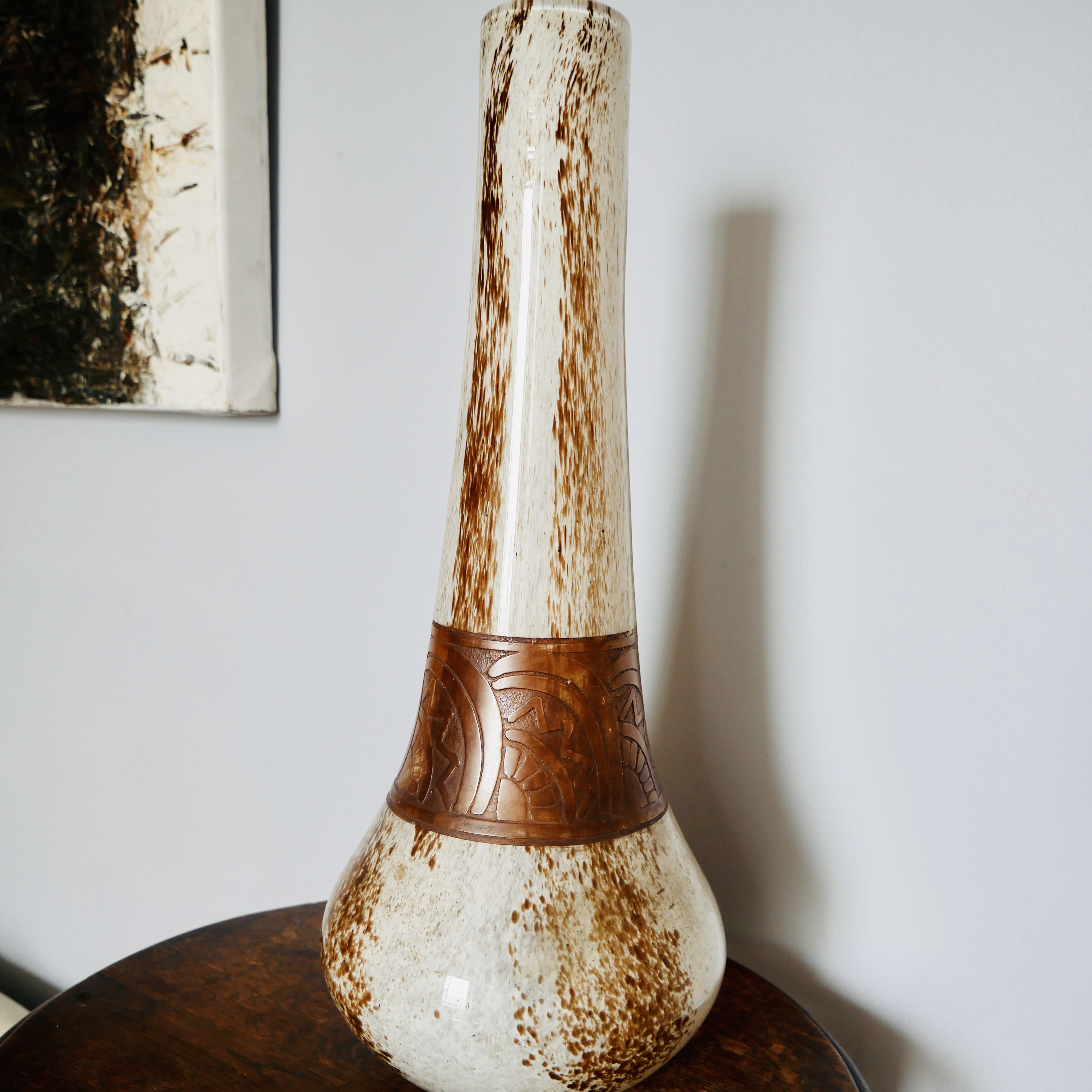 Large Art Deco Vase, White and Brown, Legras, France - 4