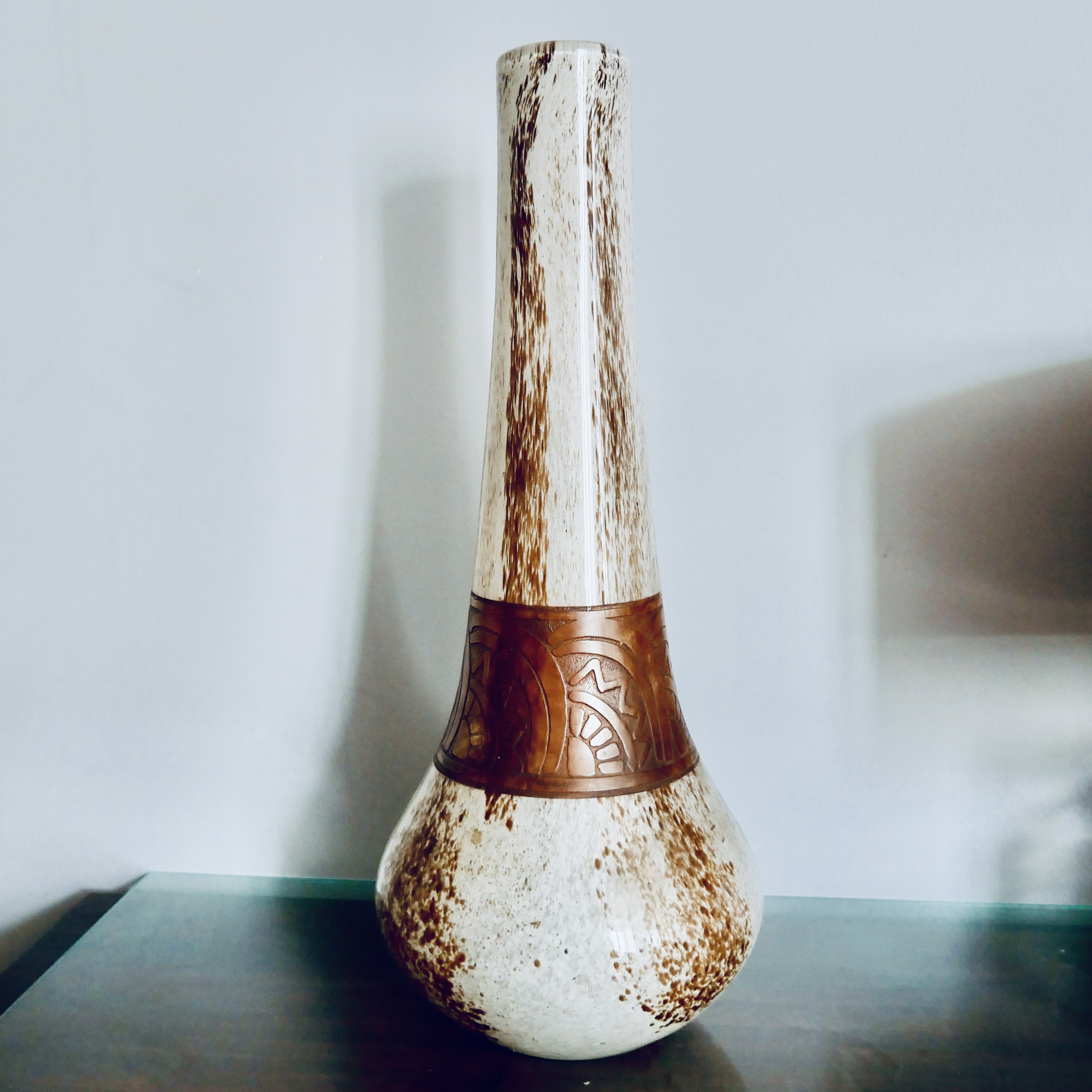 Large Art Deco Vase, White and Brown, Legras, France - 5