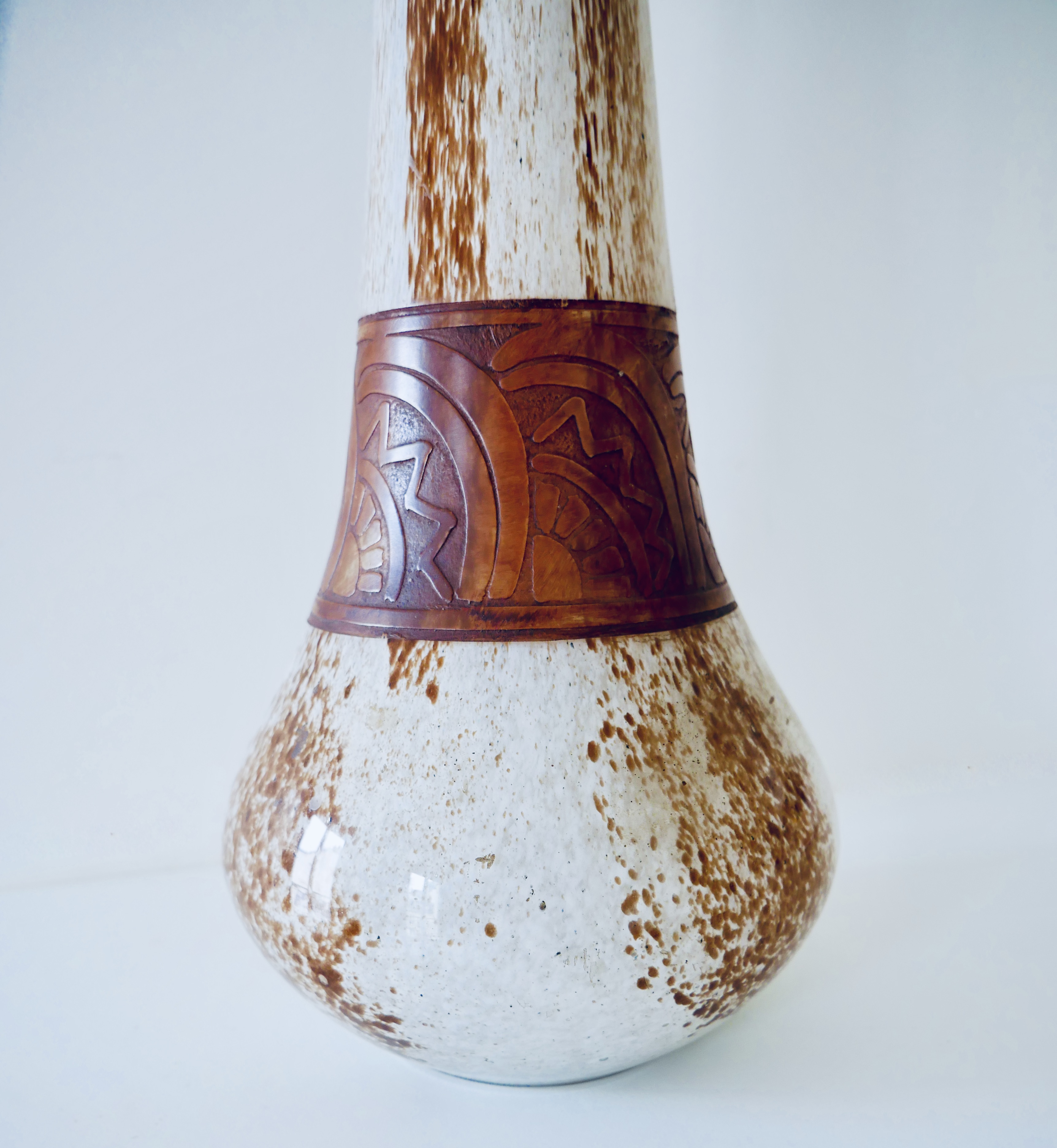 Large Art Deco Vase, White and Brown, Legras, France - 6