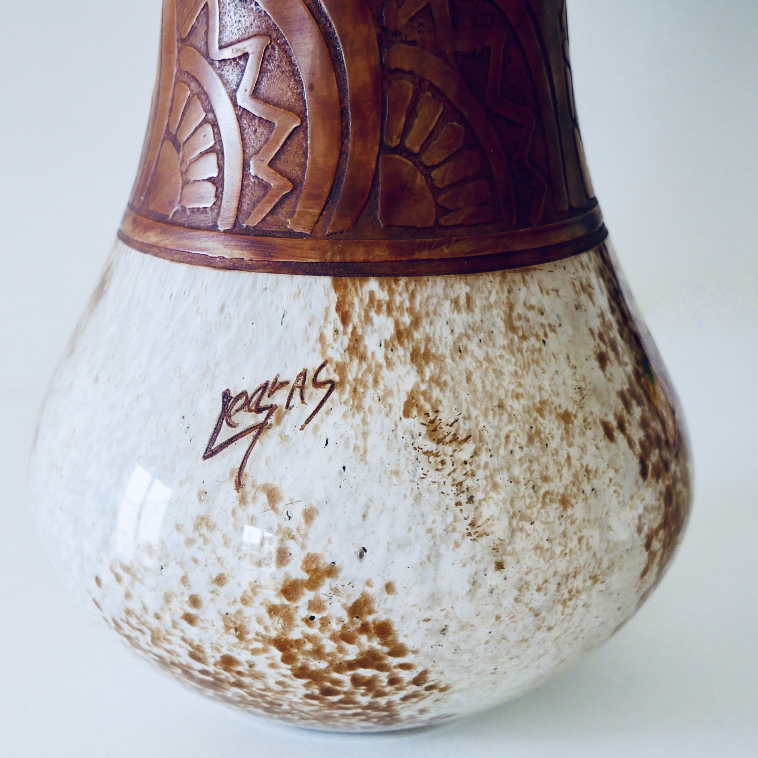 Large Art Deco Vase, White and Brown, Legras, France - 7