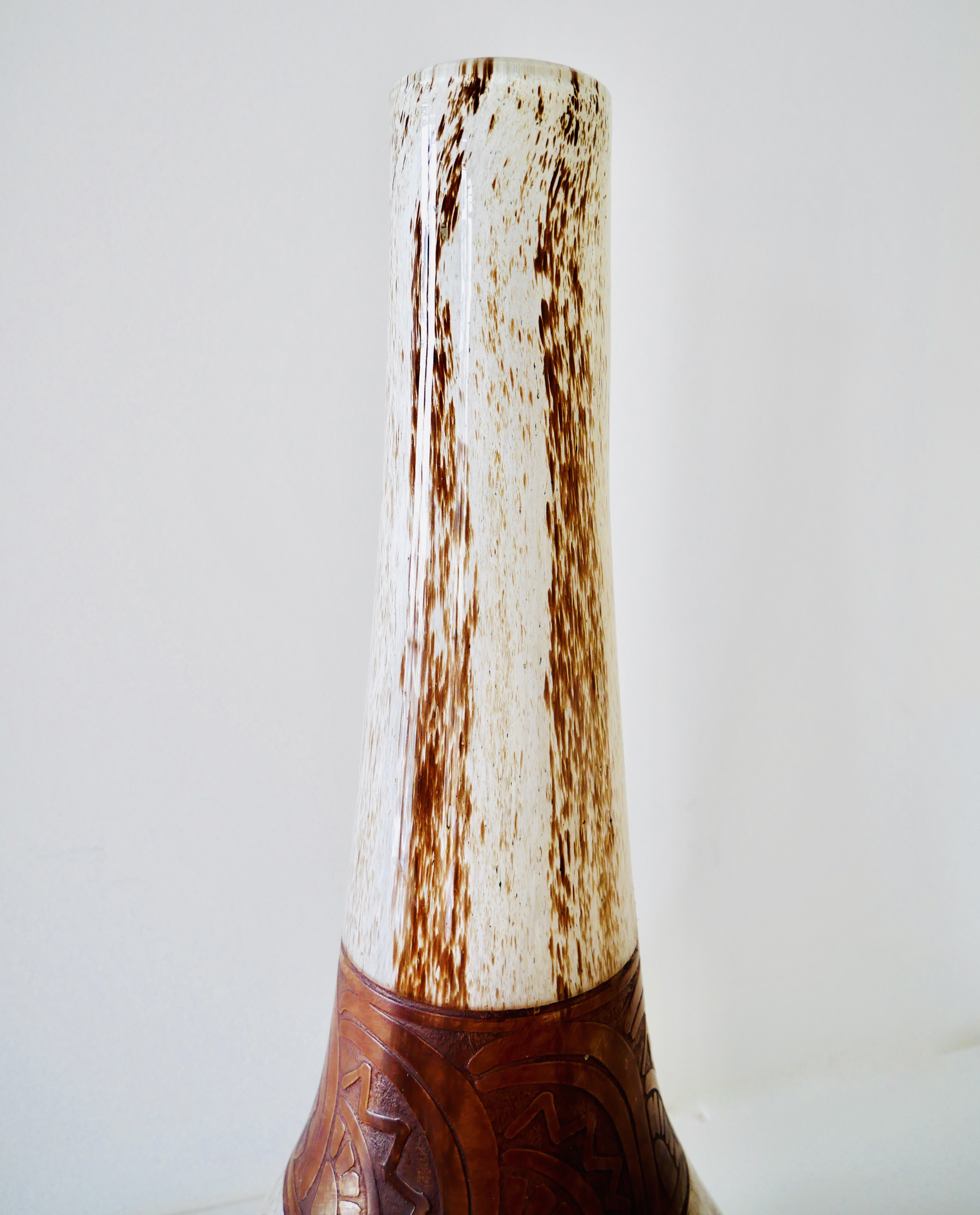 Large Art Deco Vase, White and Brown, Legras, France - 8