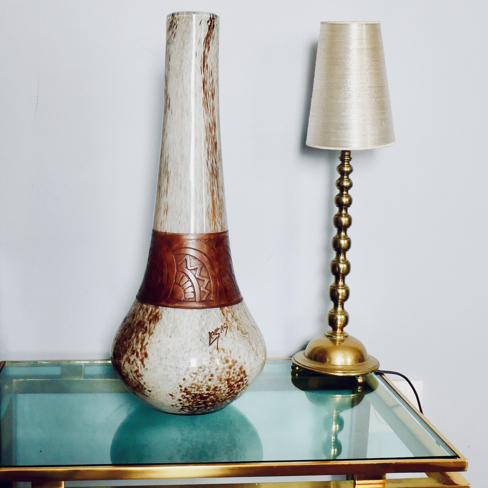 Large Art Deco Vase, White and Brown, Legras, France - 9