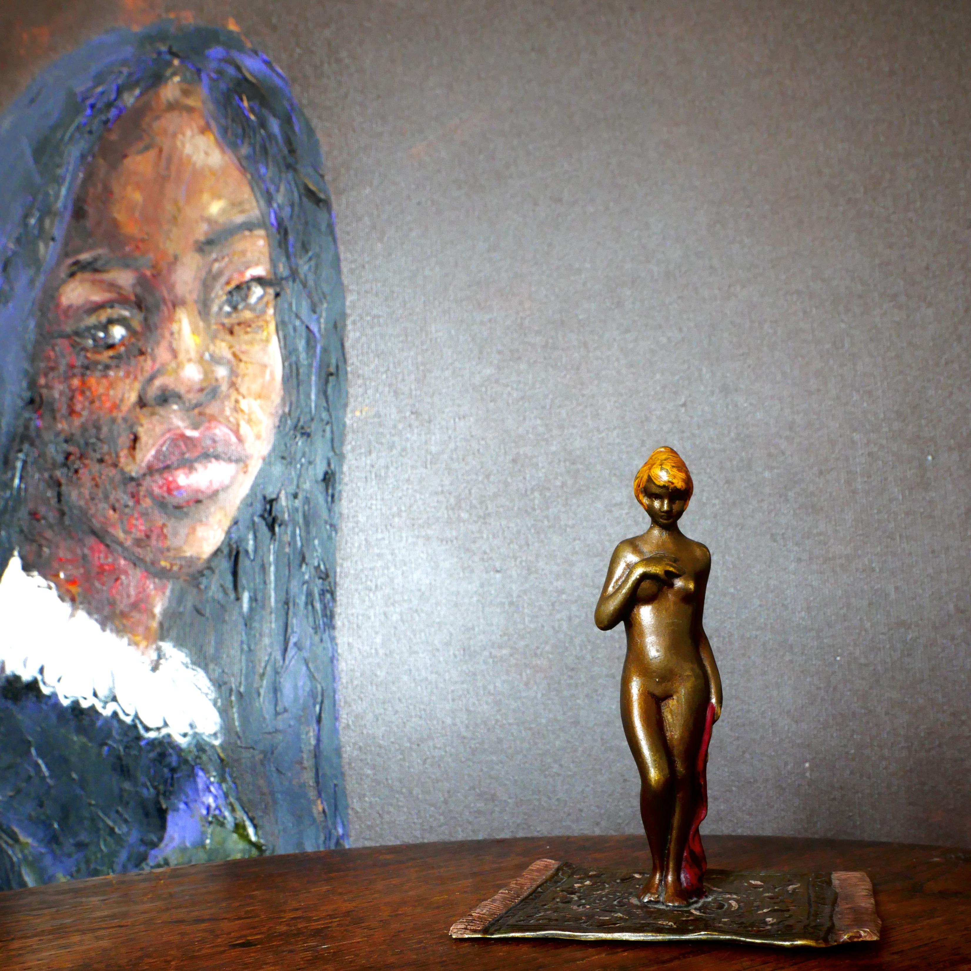 Bronze de Vienne, Jeune Femme Nue sur Tapis Oriental, Autriche, debut 20e - 12