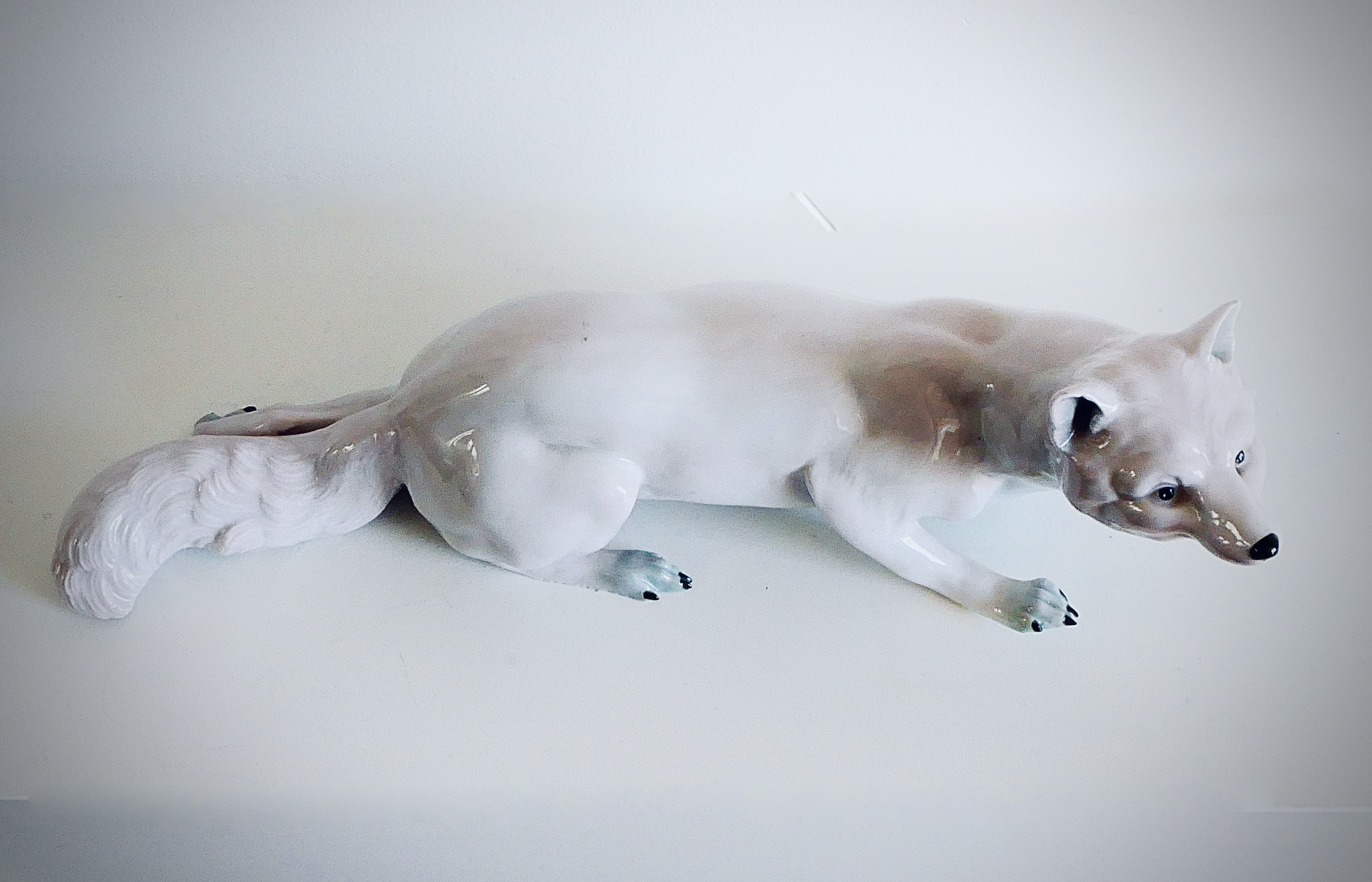 White Porcelain Wolf or Fox with Gray Finish, E. & A. Müller, Schwarza/Saale, Germany, late 19th, early 20th century - 4