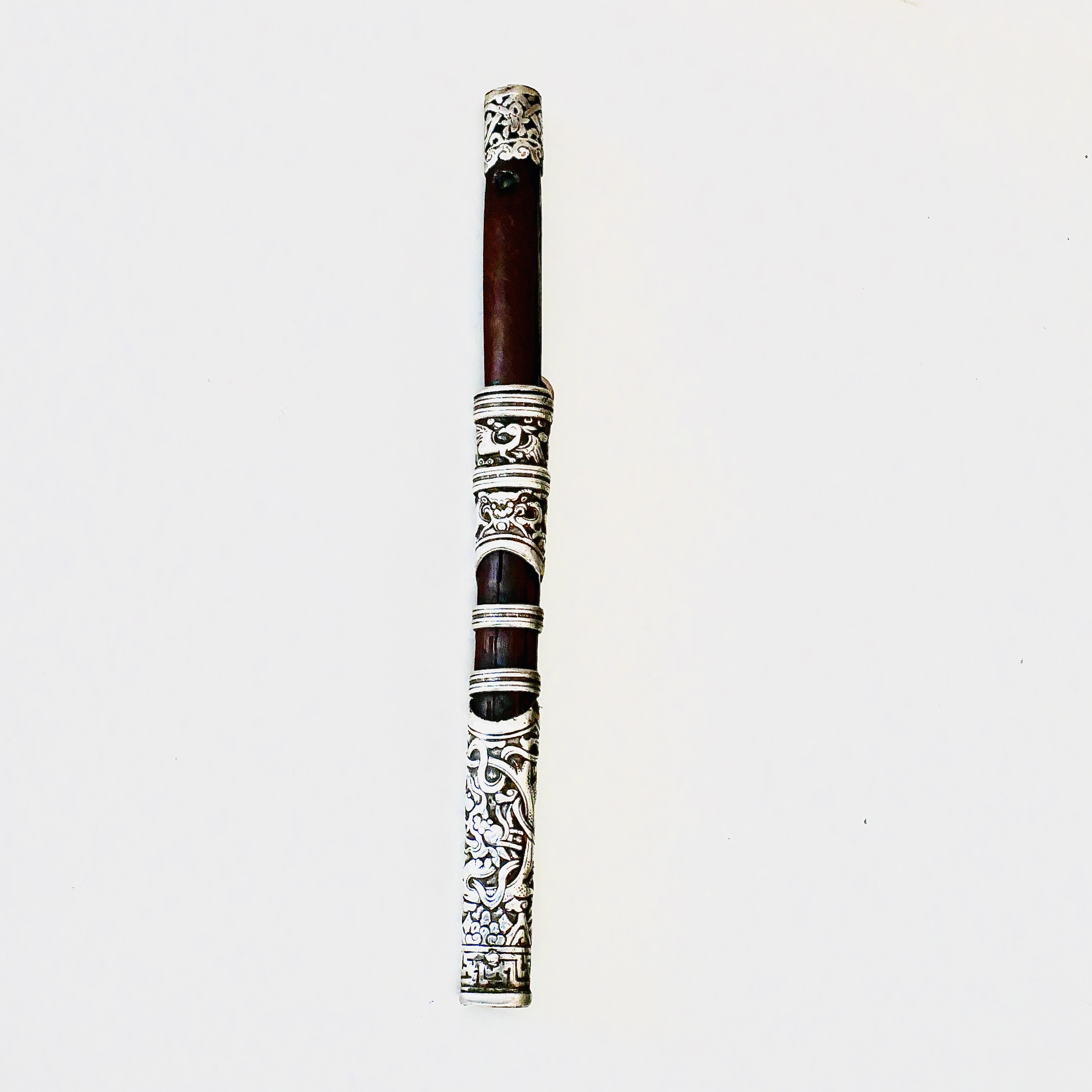 Prestige Khet Khutga-type Knife with Auspicious Motifs, Silver and Wood, Mongolia / China, late 19th - early 20th century